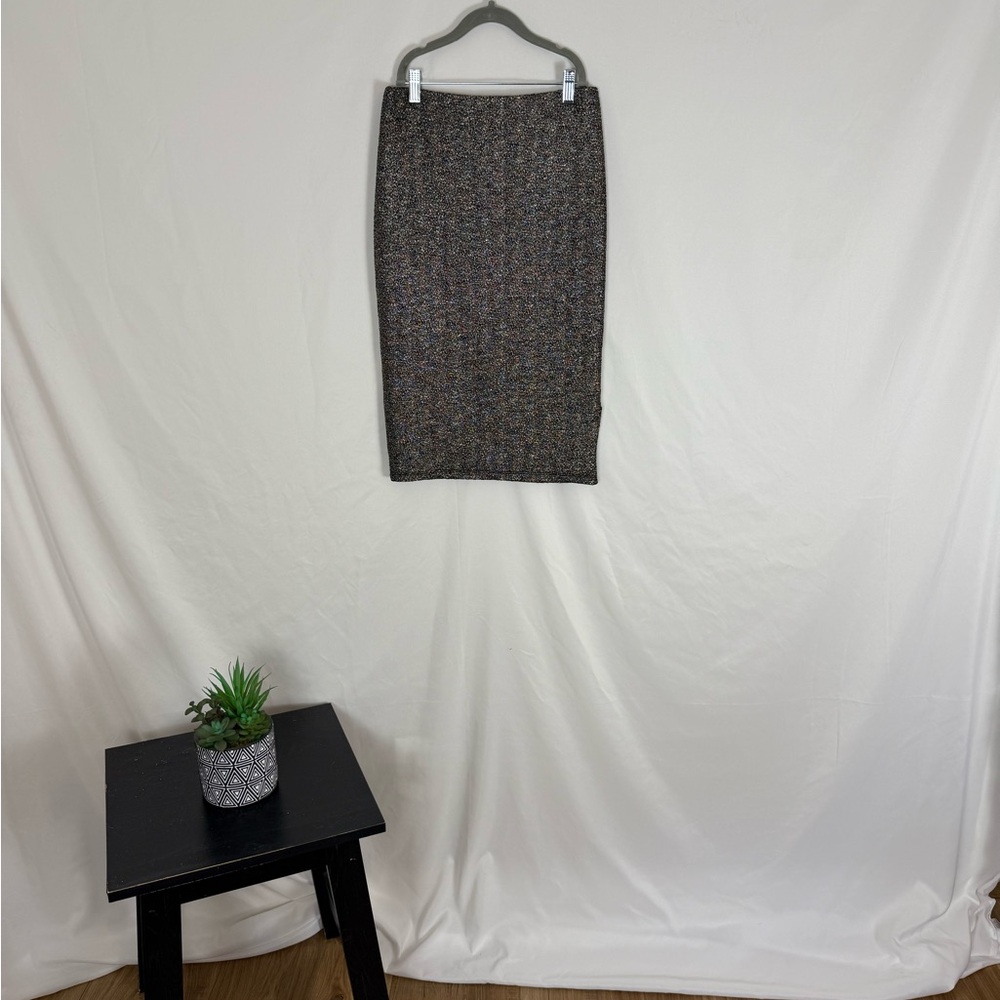Alythea Metallic Silver & Black Pencil Skirt - Size Medium